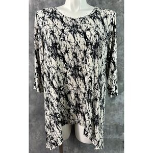 Logo by Lori Goldstein Black & White 3/4 Slv Knit Swing Top sz 2X (16155)